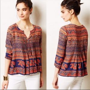 Anthropologie Vanessa Virginia Mahdia Elephant Pleated Top